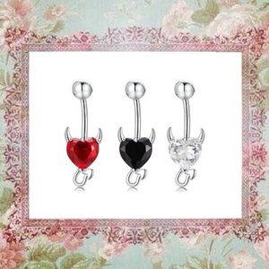 Zircon Heart - Devil Crystal Heart Navel Bar Barbell